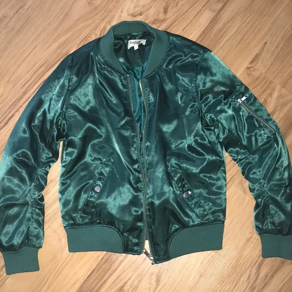 green satin bomber jacket